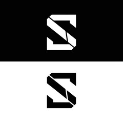 Abstract geometric letter S monogram logo design concept. Modern and bold initial S symbol for corporate identity, presented in black and white variations