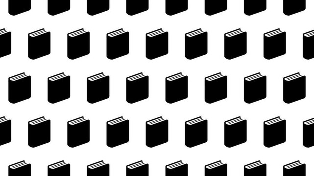 Seamless loop pattern of Book icons on a white background. Infographic and pictogram background. Stylish pictogram, 4K motion graphics. Reading and Learning, Knowledge and Information concept