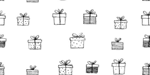 Black and white line art gift boxes pattern for decorative design