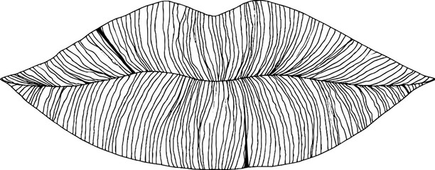 Black and white line art of lips with artistic pattern for modern decor design