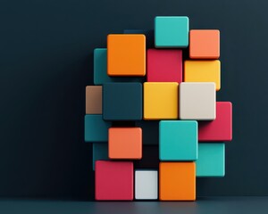 Organized cubes with clean infographics in 3D space, modern data storage idea