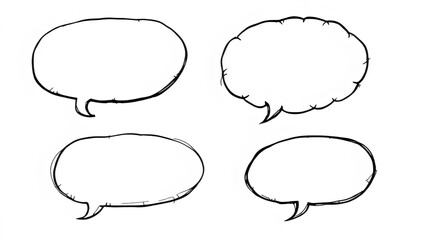 Hand drawn speech bubble collection isolated on transparent background, perfect for comics, messages, and creative design projects, adding a personal touch