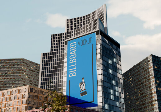 Vertical Building Billboard Mockup