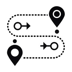 Location pin route map with arrows and dots