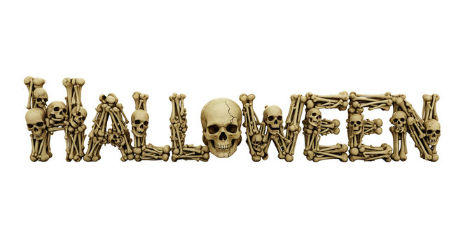 Bone texture Halloween text isolated on transparent background