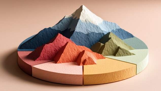 Colorful mountain pie chart on a pastel background