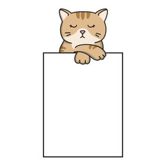 Cute cartoon cat peeking out from a blank sign. Adorable kitten illustration perfect for stickers, greeting cards, planners, and scrapbooking. Vector style, isolated on white background