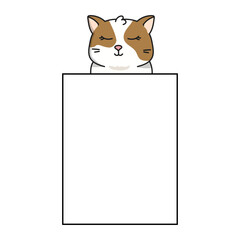 Cute cartoon cat peeking out from a blank sign. Adorable kitten illustration perfect for stickers, greeting cards, planners, and scrapbooking. Vector style, isolated on white background