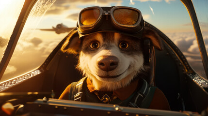 The dog is the captain piloting the plane