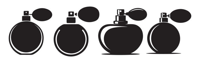 Perfume bottle icons set, vintage fragrance design collection. Vector eps 10