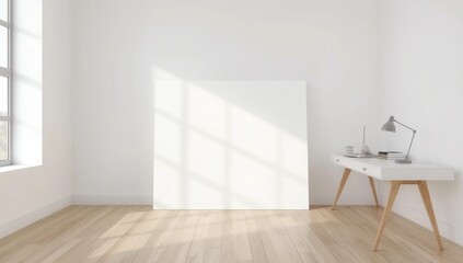 Fototapeta premium Side view of modern interior with billboard 