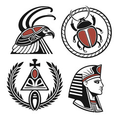 Collection of ancient egyptian symbols, including horus, scarab beetle, ankh, and pharaoh, representing mythology, spirituality, and cultural heritage