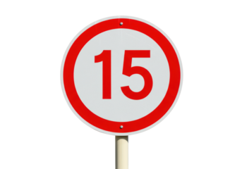 Isolated sign showing speed limit of fifteen miles per hour for roadways and highways