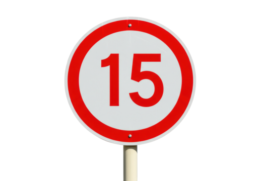 Isolated sign showing speed limit of fifteen miles per hour for roadways and highways