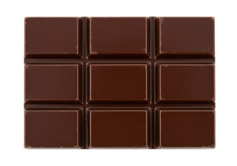 Isolated bar of dark chocolate on a surface, simple dessert or snack treat, flat-lay style