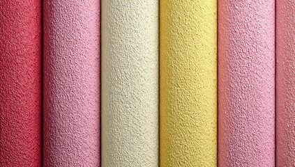 Rolled fabric swatches in various pastel shades