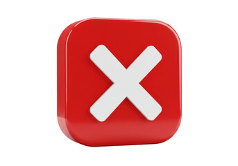 Obraz premium Isolated red square icon with white X shape, cancel symbol, delete button, error sign, false choice