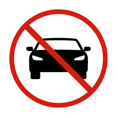 No Cars Allowed Sign Vector – Flat Prohibition Road Symbol for Restricted Vehicle Zone