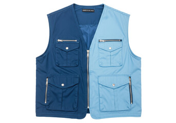 Naklejka premium Isolated, two-tone work vest with pockets and zippers displayed on an unseen mannequin