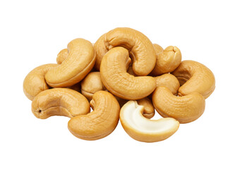Isolated roasted cashew nuts in a pile close-up for a delicious and healthy snack option