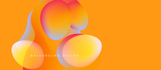 Abstract shapes overlap, vibrant colors blend. Orange background provides contrast, modern design element. Smooth gradients create visual interest.