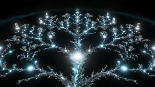  Kabbalistic Tree of Life, with intricate, glowing fractal patterns reminiscent of interconnected sefirot and luminous paths