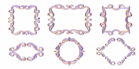 Collection of six ornate decorative frames in various shapes with a pastel purple and gold gradient effect