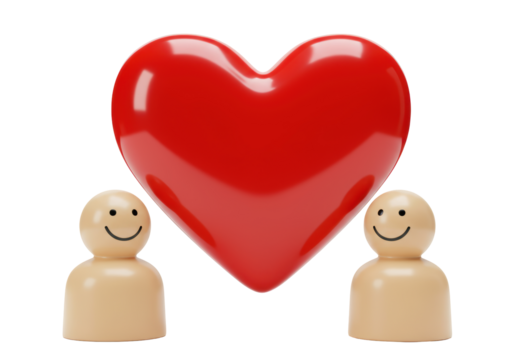 Isolated figurines with heart between them, Valentine's greeting or couple in love concept - Powered by Adobe