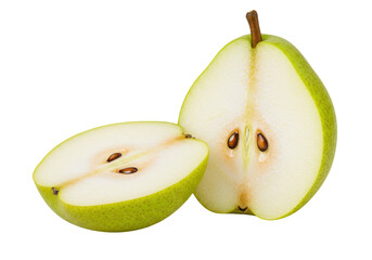 Isolated Pear Cut Fruit Halved, Fresh Vitamin Food, Natural Green Dietary Product