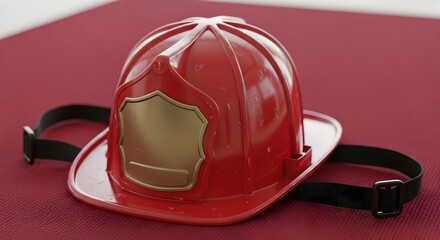 Fototapeta premium Discover the bravery and dedication symbolized by this iconic red firefighter helmet, a powerful emblem of courage and protection.
