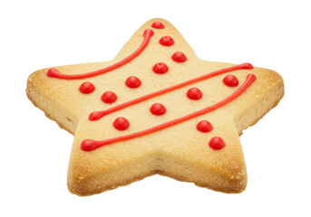 Isolated star shaped cookie with red icing detail for holiday event or winter treat