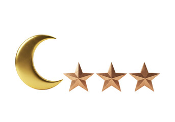 Isolated golden crescent moon with three stars, Eid al-Fitr holiday concepts. Muslim © Sophie