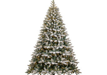 Isolated illuminated Christmas tree against neutral backdrop, festive season decor