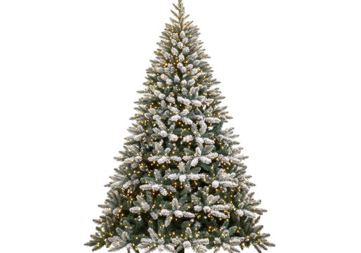 Isolated illuminated Christmas tree against neutral backdrop, festive season decor - Powered by Adobe