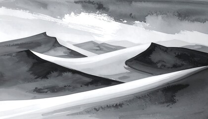 Monochrome desert landscape, watercolor style