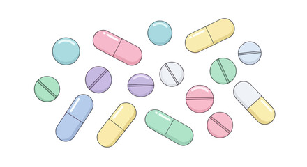 Colorful Assortment of Pills and Capsules Pharmaceutical Medication.