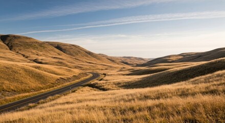 Highway winding through golden hills