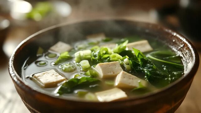 Healthy Asian miso soup with vegetables  