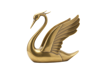 Isolated swan art, elegant statue, graceful bird, ornate detail, home decor, metallic golden