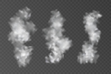 Set of semi-transparent smoke or vapor columns on a transparent background. Ideal for special effects, atmosphere, and digital design.