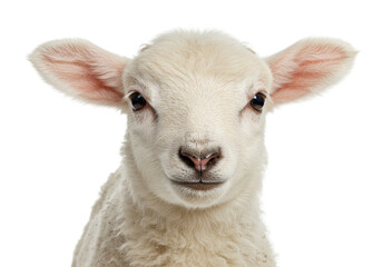 Isolated Young Lamb, Close Up Headshot, Cute Baby Farm Animal, Innocence, Woolly Coat © Sophie