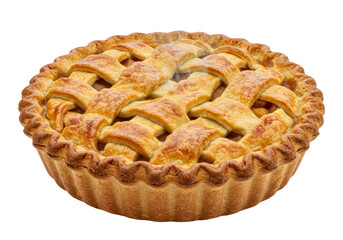 Isolated apple pie with lattice crust baked golden brown and delicious on display