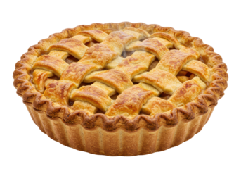 Isolated apple pie with lattice crust baked golden brown and delicious on display