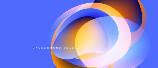 Abstract design features overlapping colorful circles. Blue background provides contrast, creating dynamic visual effect. Modern, sleek presentation.