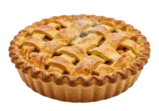 Isolated apple pie with lattice crust baked golden brown and delicious on display