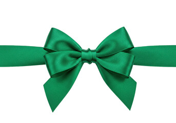 Isolated Emerald-Green Ribbon Bow Decoration, Festive Holiday Element, Gift Wrap Accessory