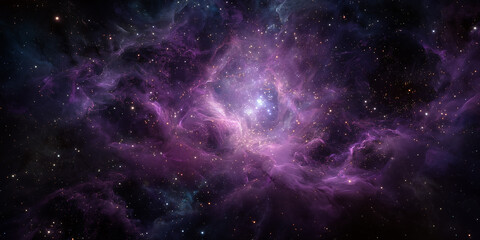 glowing purple nebula with stars in deep black space