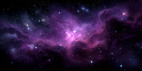 Obraz premium glowing purple nebula with stars in deep black space