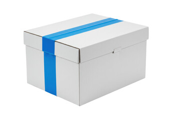 Isolated Box with blue band, closed storage container for documents, files, or small objects