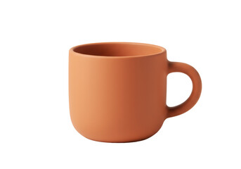 Isolated earthy terracotta ceramic mug, handcrafted, for coffee, tea, or hot beverages